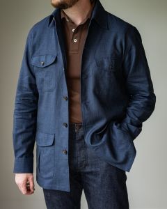 Jesse wearing 42R safari jacket (for a loose fit; 40R also fits), <a href="/polos">polo shirt</a>. He is 5’9”, 175 lbs (175 cm, 80 kg) and wears 40R in suits. 